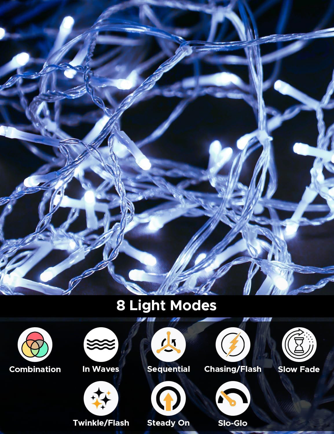 Cool/Warm White Christmas Icicle Lights with Timer & 8 Modes for Outside