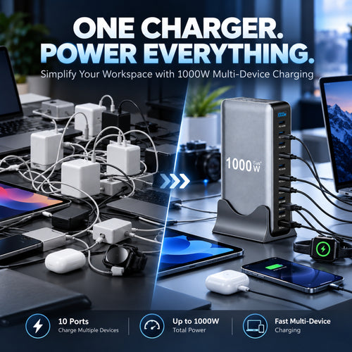 1000W / 320W GaN Desktop Charging Station – Multi-Port USB-C Fast Charger with Intelligent Power Allocation