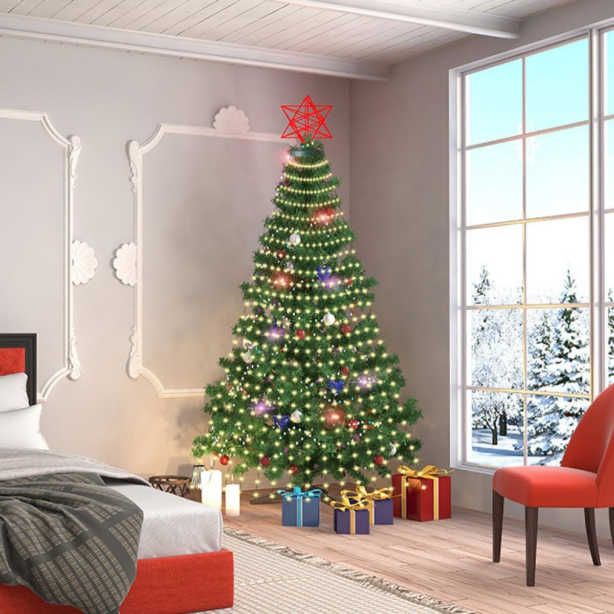 Cascading Christmas Twinkle Lights – Warm White Vine Lights, 6.56Ft 16-Strands 320LED