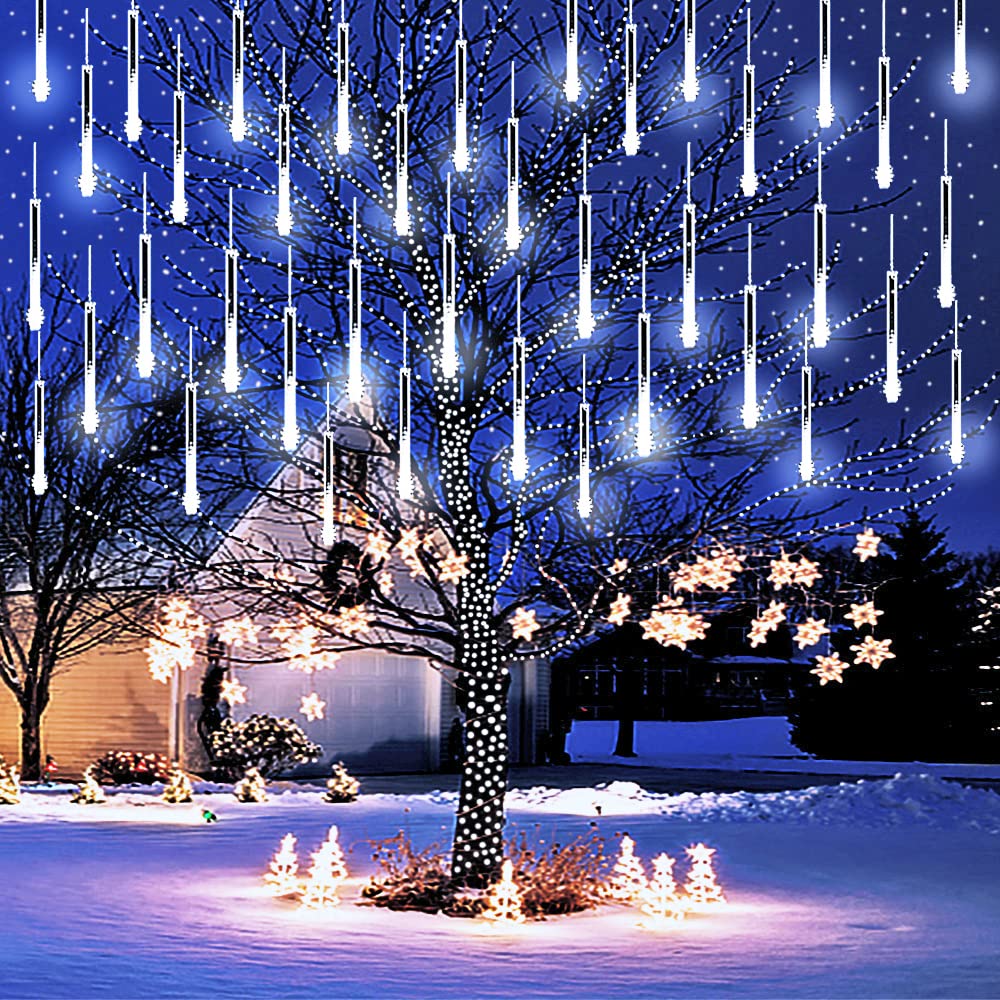 Blue Christmas Icicle Lights Outdoor: 40 Tube Meteor Shower Rain Lights