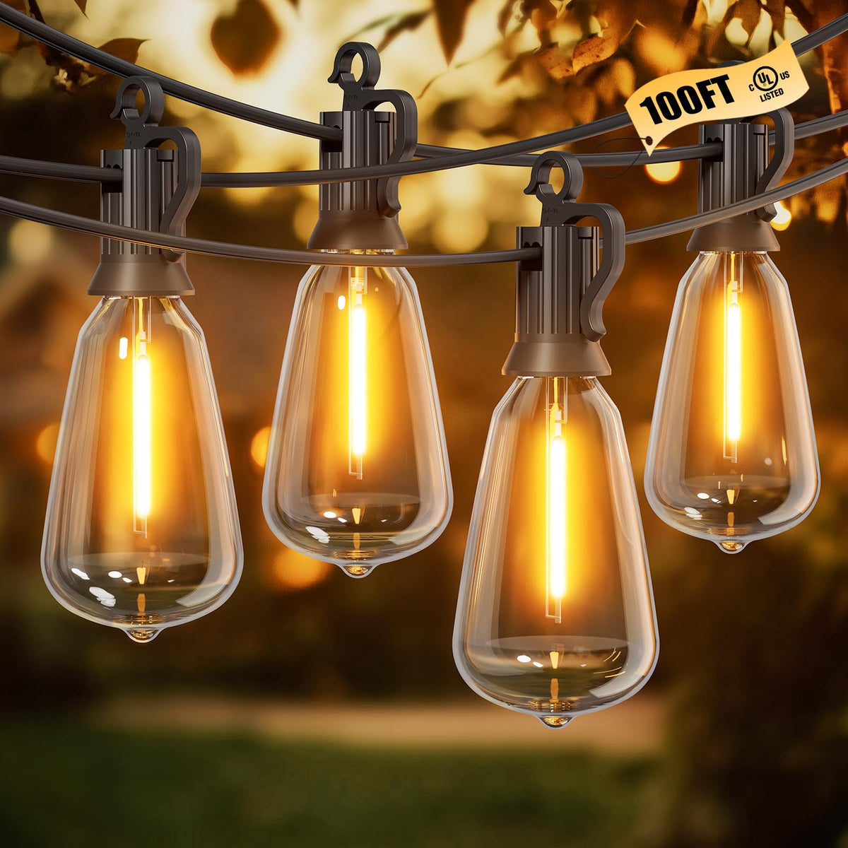Solar Powered Outdoor String Lights Patio Lights 30FT ST38 Waterproof Dimmable