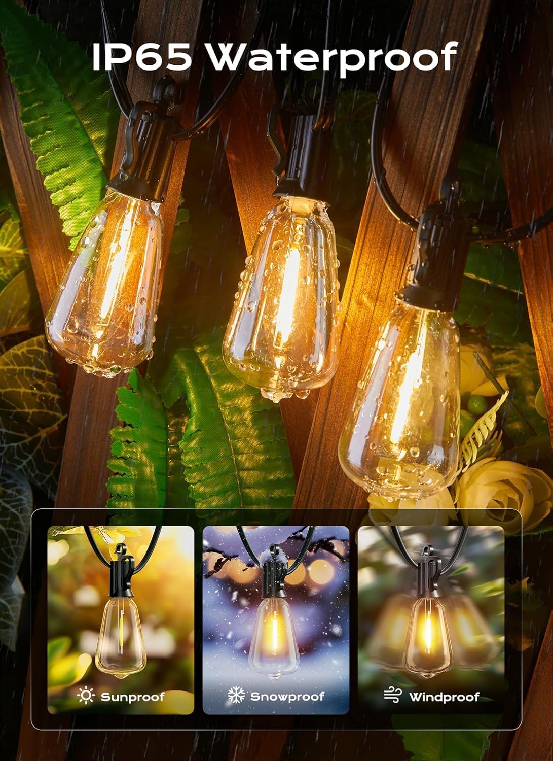 Solar Powered Outdoor String Lights Patio Lights 30FT ST38 Waterproof Dimmable