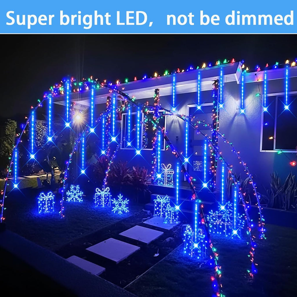 Blue Christmas Icicle Lights Outdoor: 40 Tube Meteor Shower Rain Lights