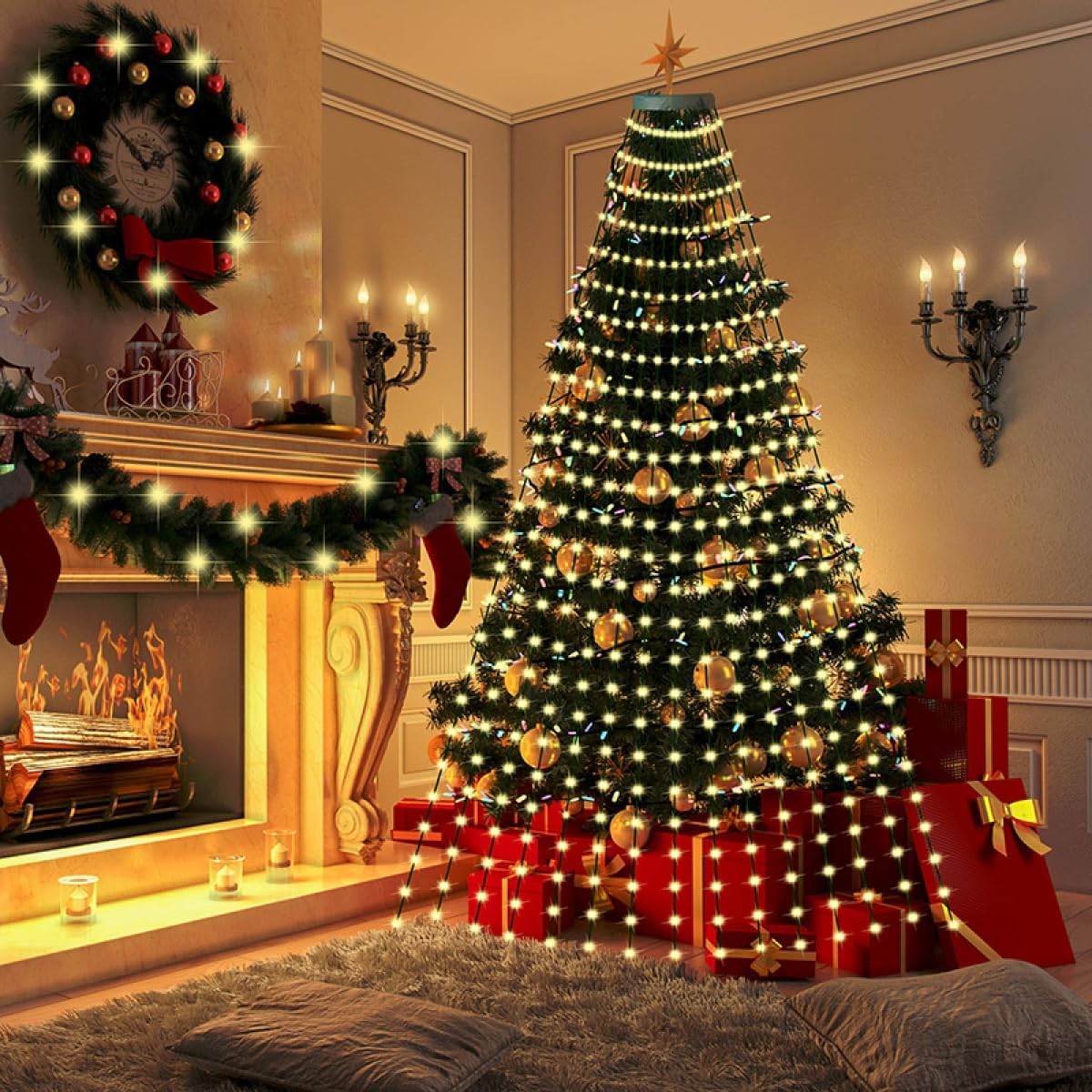 Cascading Christmas Twinkle Lights – Warm White Vine Lights, 6.56Ft 16-Strands 320LED