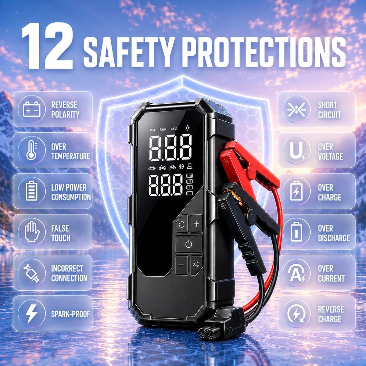 8000mAh Car Jump Starter with Air Compressor, 150 PSI Tire Inflator & Power Bank