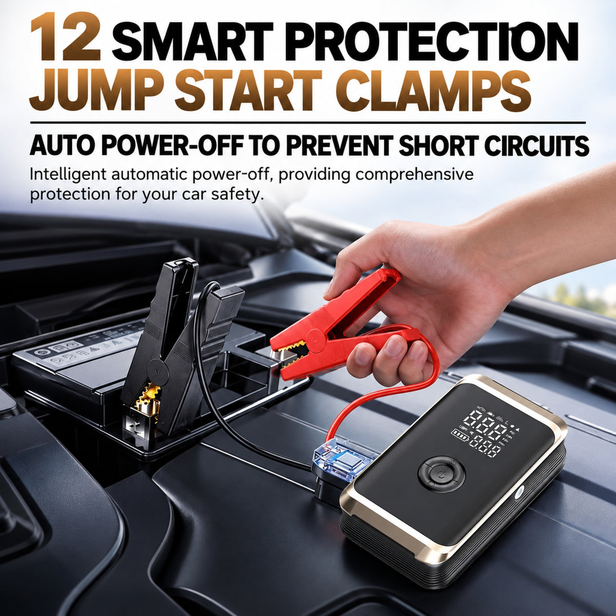 12V Car Jump Starter & Tire Inflator 6000mAh, 800A Peak Current, Digital Air Compressor with LED Light