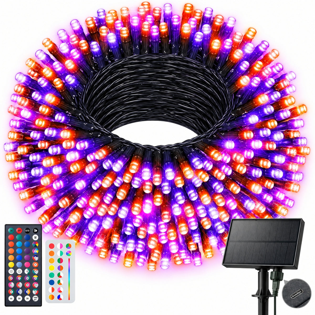 USB Outdoor String Lights | Color Changing LED 34 Colors Solar Fairy Lights with Remote