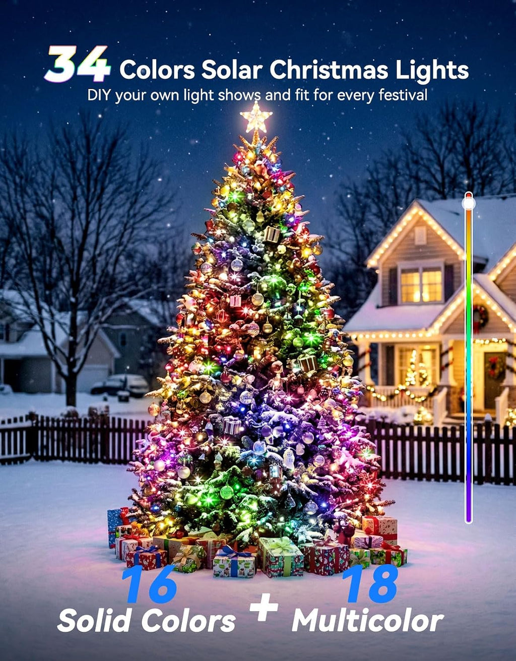 USB Outdoor String Lights | Color Changing LED 34 Colors Solar Fairy Lights with Remote