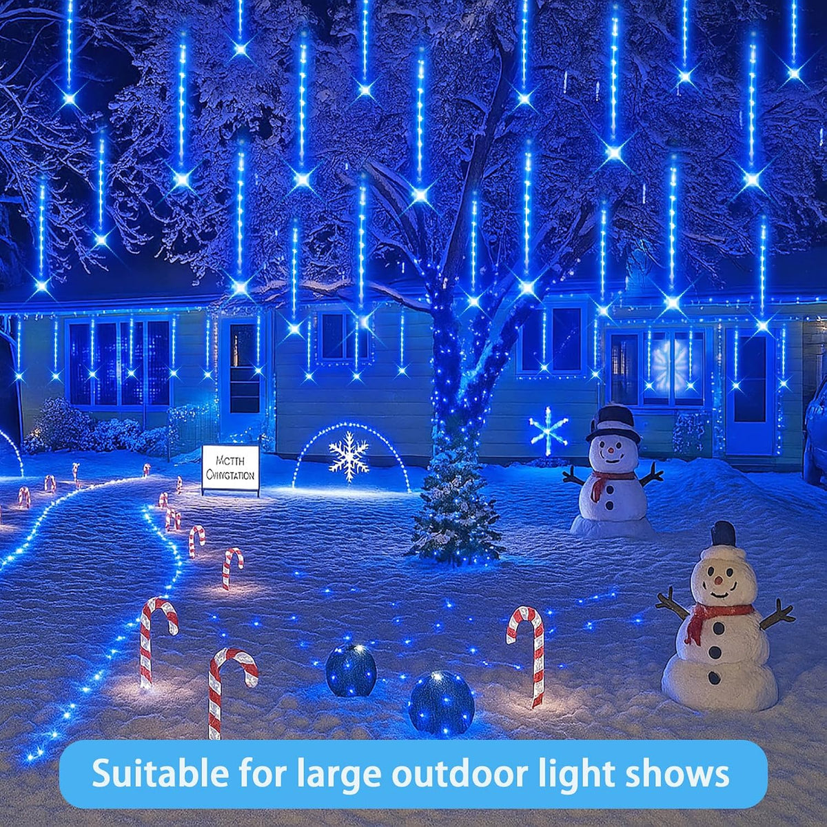 Blue Christmas Icicle Lights Outdoor: 40 Tube Meteor Shower Rain Lights