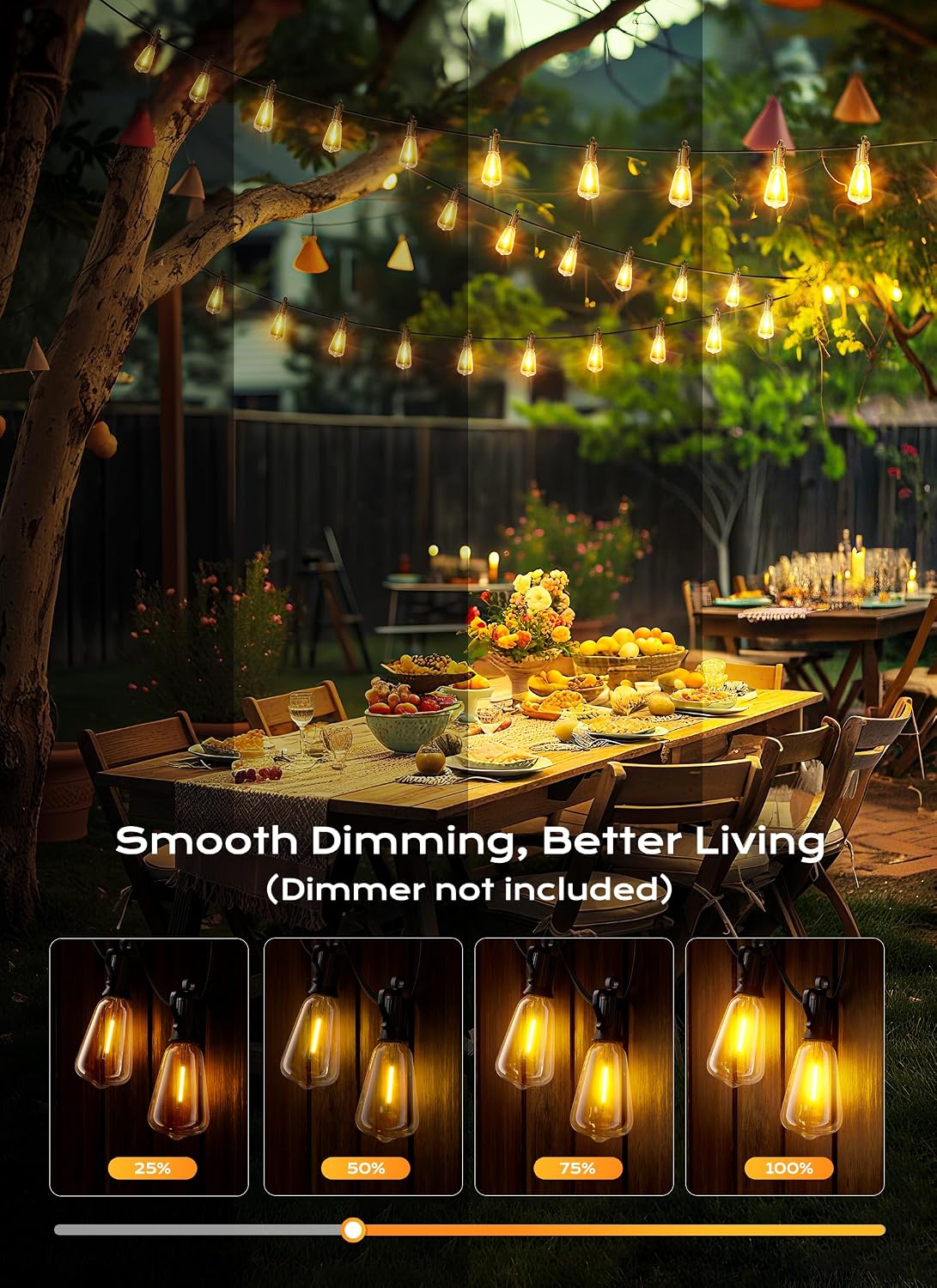 Solar Powered Outdoor String Lights Patio Lights 30FT ST38 Waterproof Dimmable