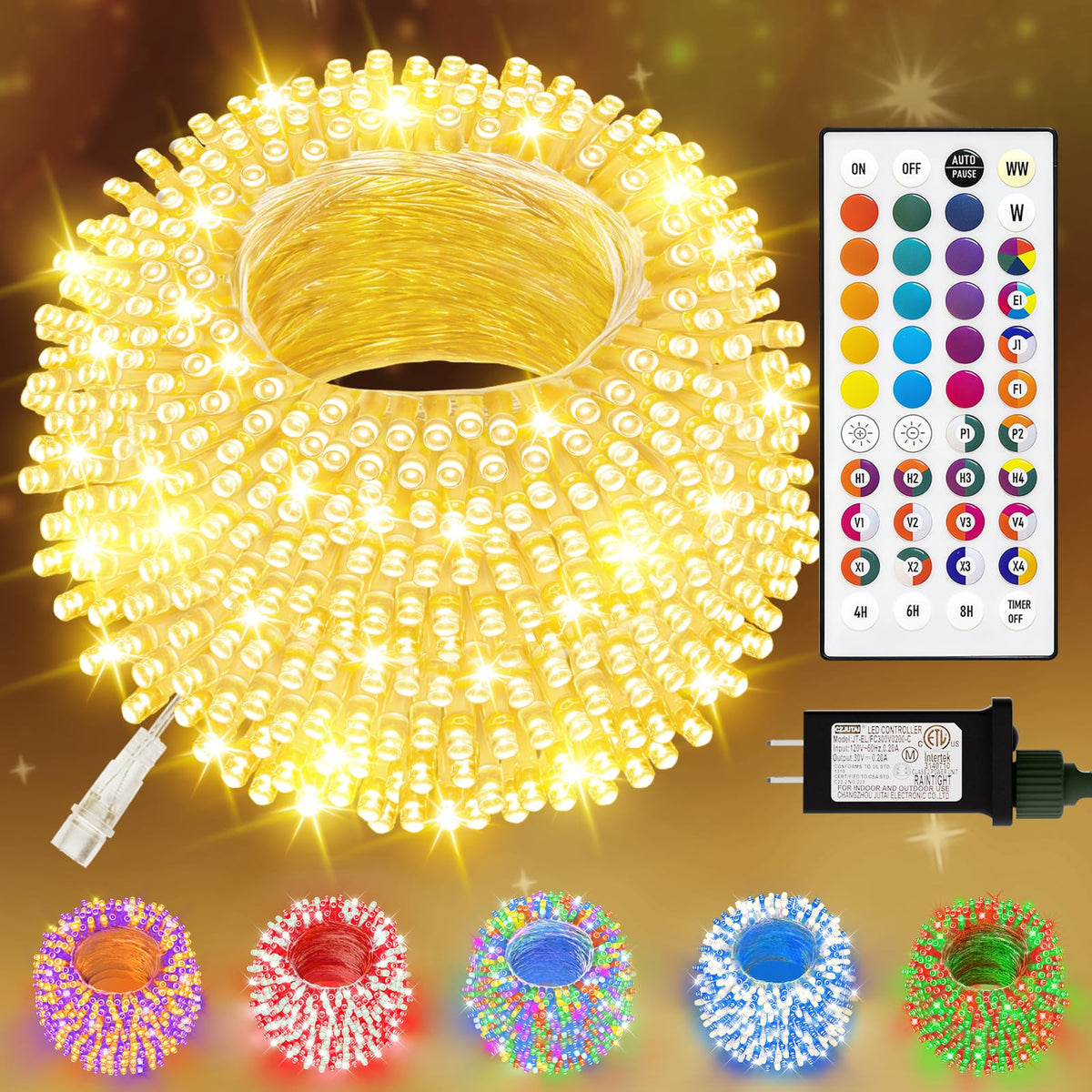 USB Outdoor String Lights | Color Changing LED 34 Colors Solar Fairy Lights with Remote