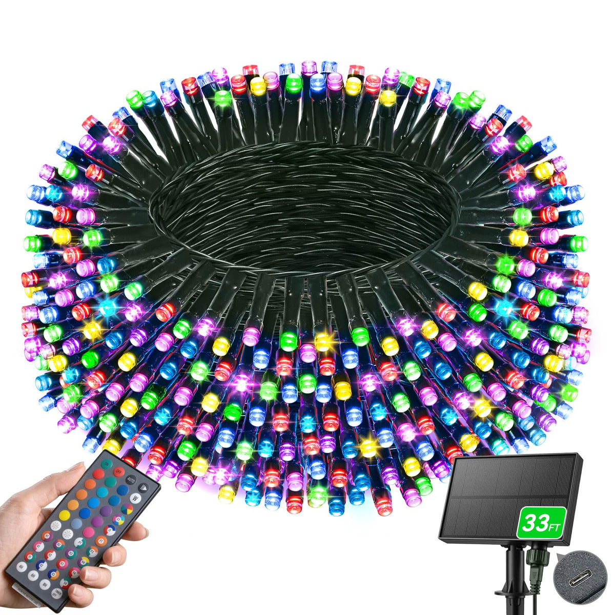 USB Outdoor String Lights | Color Changing LED 34 Colors Solar Fairy Lights with Remote