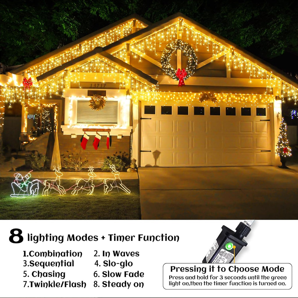 Icicle lights for Outside Christmas Lights Outdoor 33ft 320 LEDs Warm White