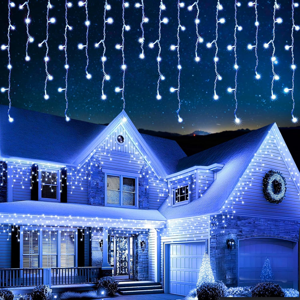 Cool/Warm White Christmas Icicle Lights with Timer & 8 Modes for Outside