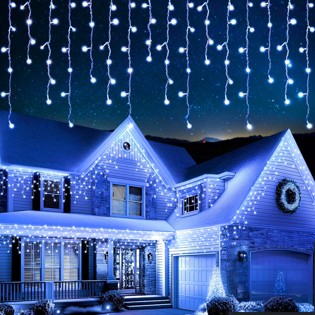 Cool/Warm White Christmas Icicle Lights with Timer & 8 Modes for Outside