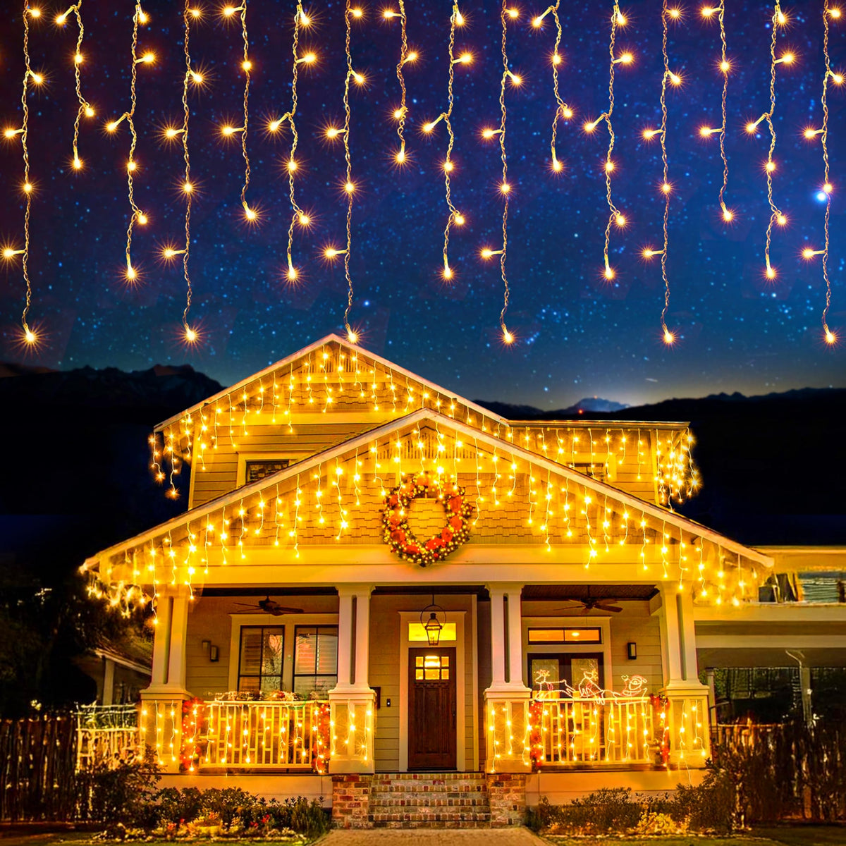 Cool/Warm White Christmas Icicle Lights with Timer & 8 Modes for Outside
