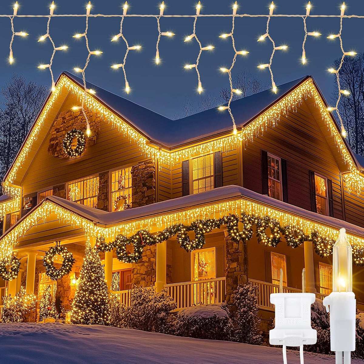 Icicle Lights Outdoor, 23FT 200 Warm White LEDs & Connectable Design