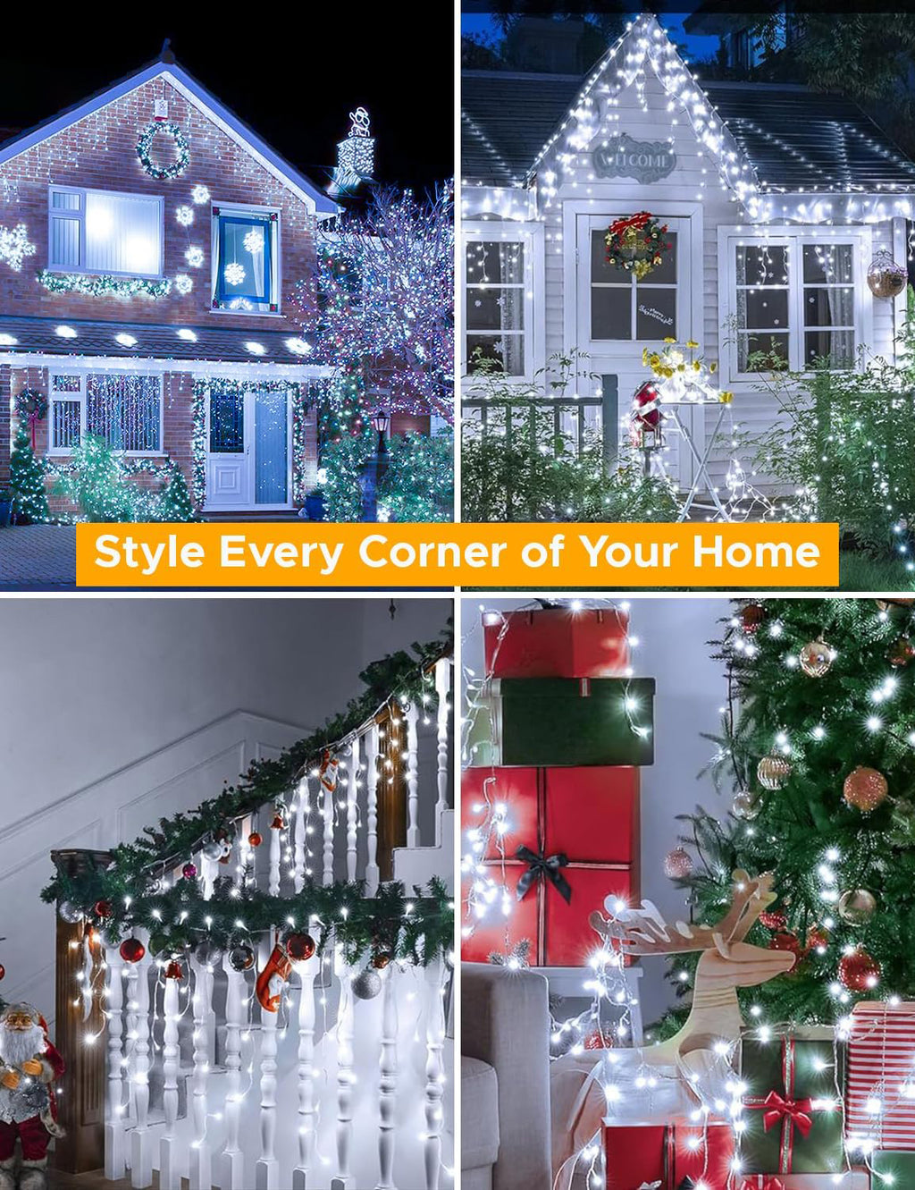 Cool/Warm White Christmas Icicle Lights with Timer & 8 Modes for Outside