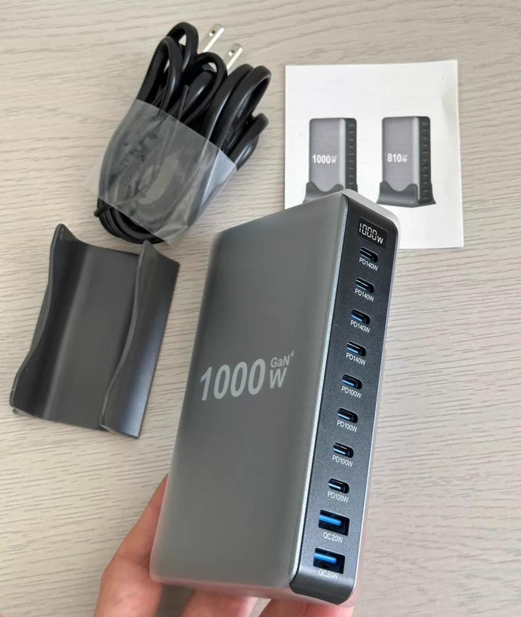 1000W / 320W GaN Desktop Charging Station – Multi-Port USB-C Fast Charger with Intelligent Power Allocation
