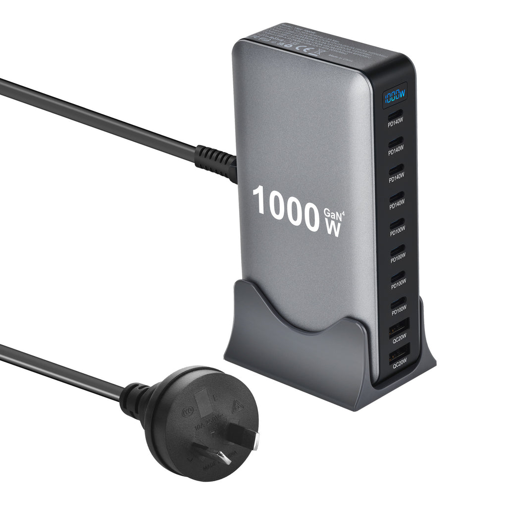 1000W / 320W GaN Desktop Charging Station – Multi-Port USB-C Fast Charger with Intelligent Power Allocation