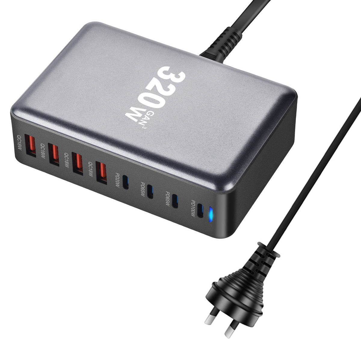 1000W / 320W GaN Desktop Charging Station – Multi-Port USB-C Fast Charger with Intelligent Power Allocation