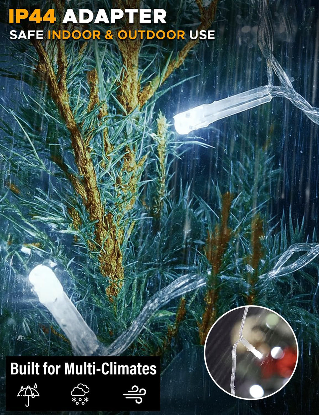 Cool/Warm White Christmas Icicle Lights with Timer & 8 Modes for Outside