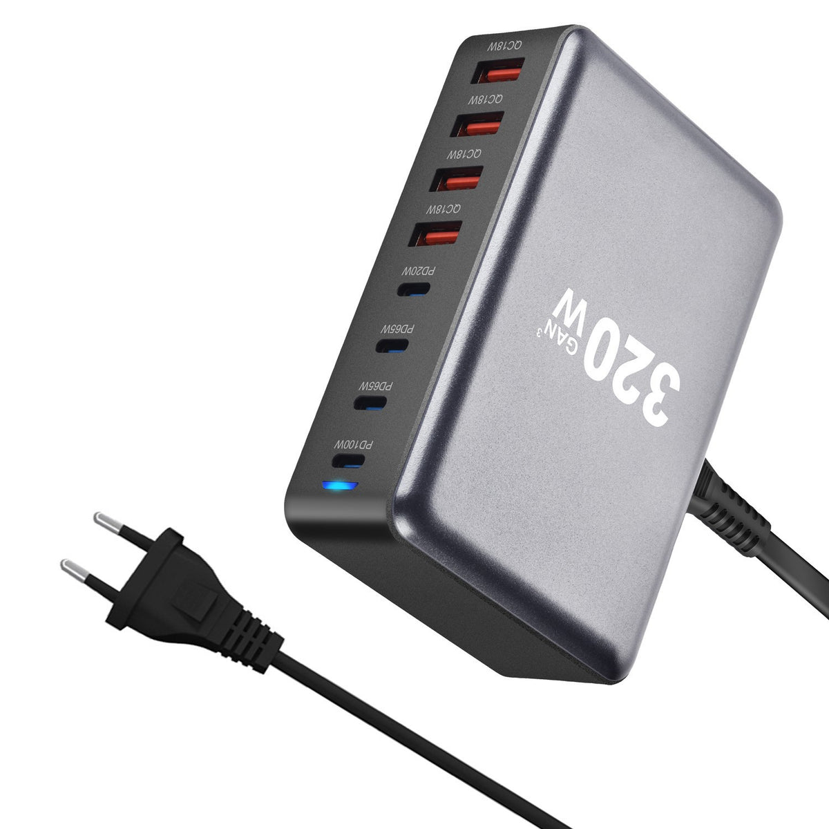 1000W / 320W GaN Desktop Charging Station – Multi-Port USB-C Fast Charger with Intelligent Power Allocation
