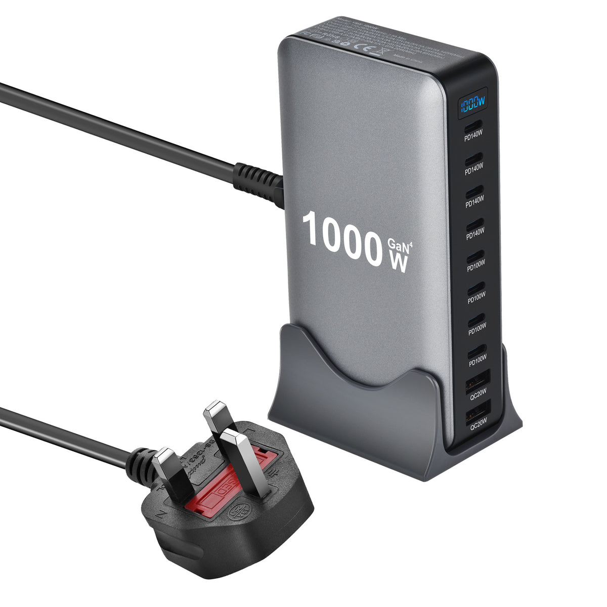 1000W / 320W GaN Desktop Charging Station – Multi-Port USB-C Fast Charger with Intelligent Power Allocation