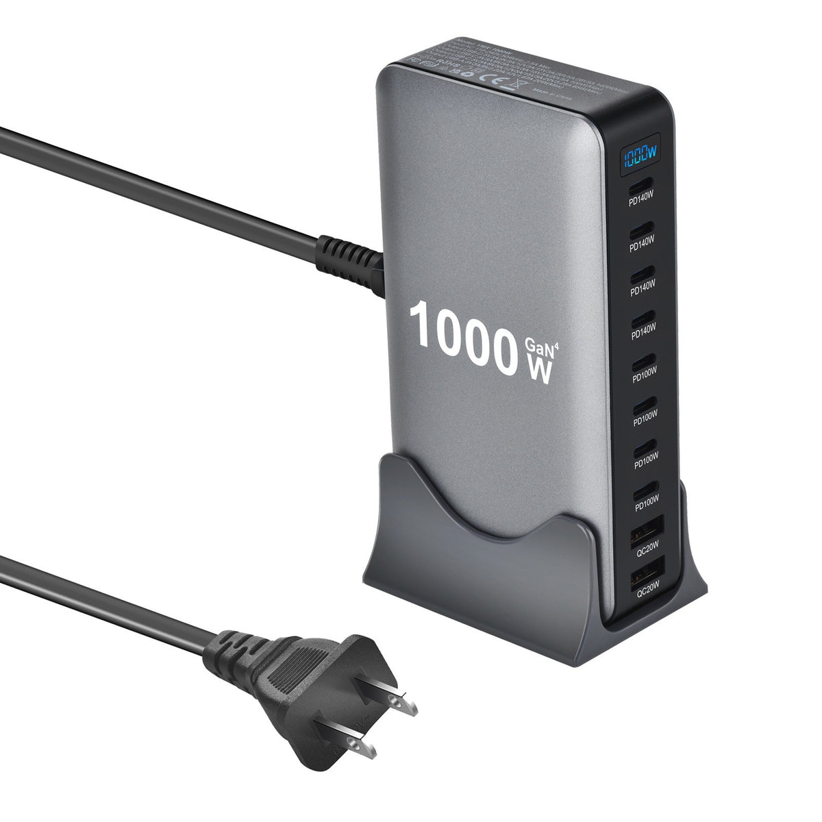 1000W / 320W GaN Desktop Charging Station – Multi-Port USB-C Fast Charger with Intelligent Power Allocation
